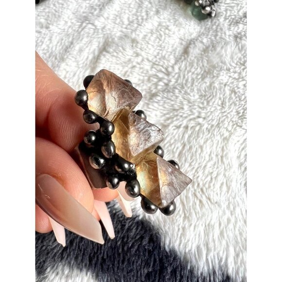 333 Octahedron Fluorite Adjustable Statement Ring - Picture 5 of 8